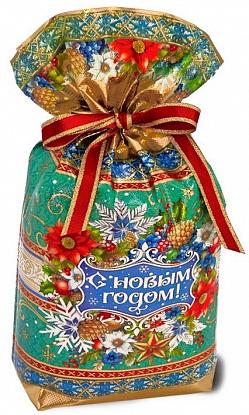 Купить Новогодние мешочки - Пакет с лентой Когда приходят чудеса,  лессированный текстиль, лента из шелка 2000 гр. 9х18х48 см, 2000  